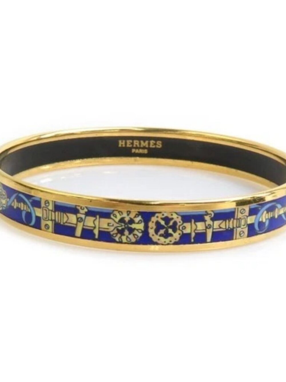 Auth HERMES Cloisonne Bangle Bracelet Gold/Blue Metal/Enamel - e61596a